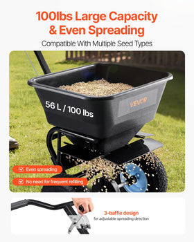 VEVOR spreader with 100lb capacity to minimize refills during large projects