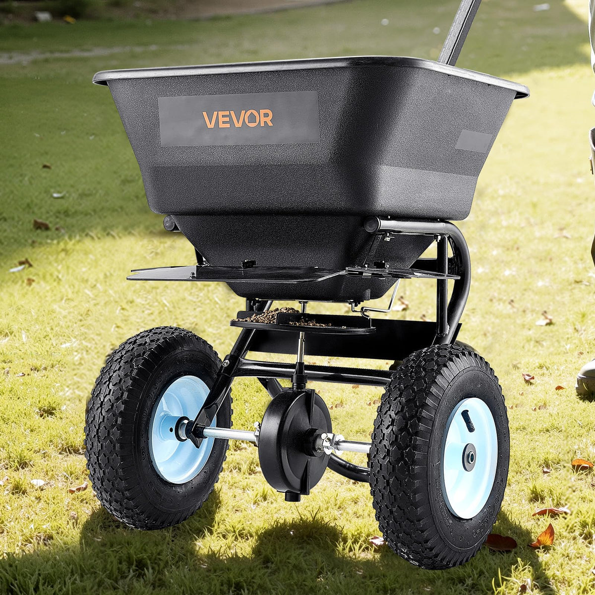 VEVOR spreader hopper construction is rust-resistant with durable framing