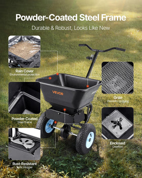 VEVOR spreader spread width adjustable from 0 to 9.8 inches for uniform coverage