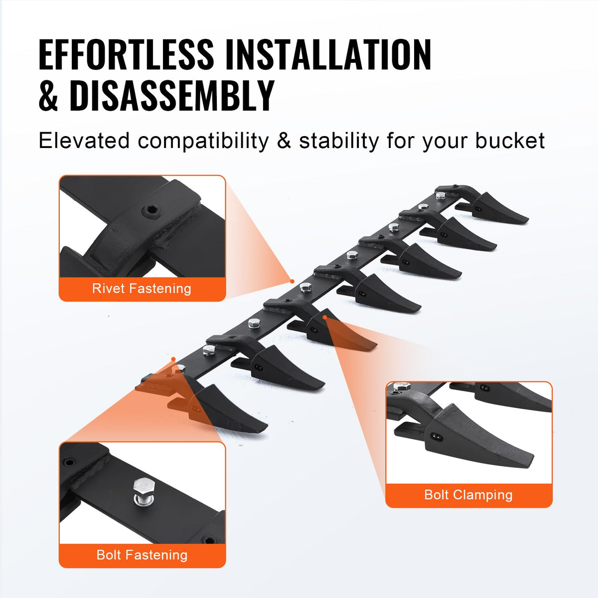 VEVOR bucket tooth bar bolt clamp detail for secure mounting