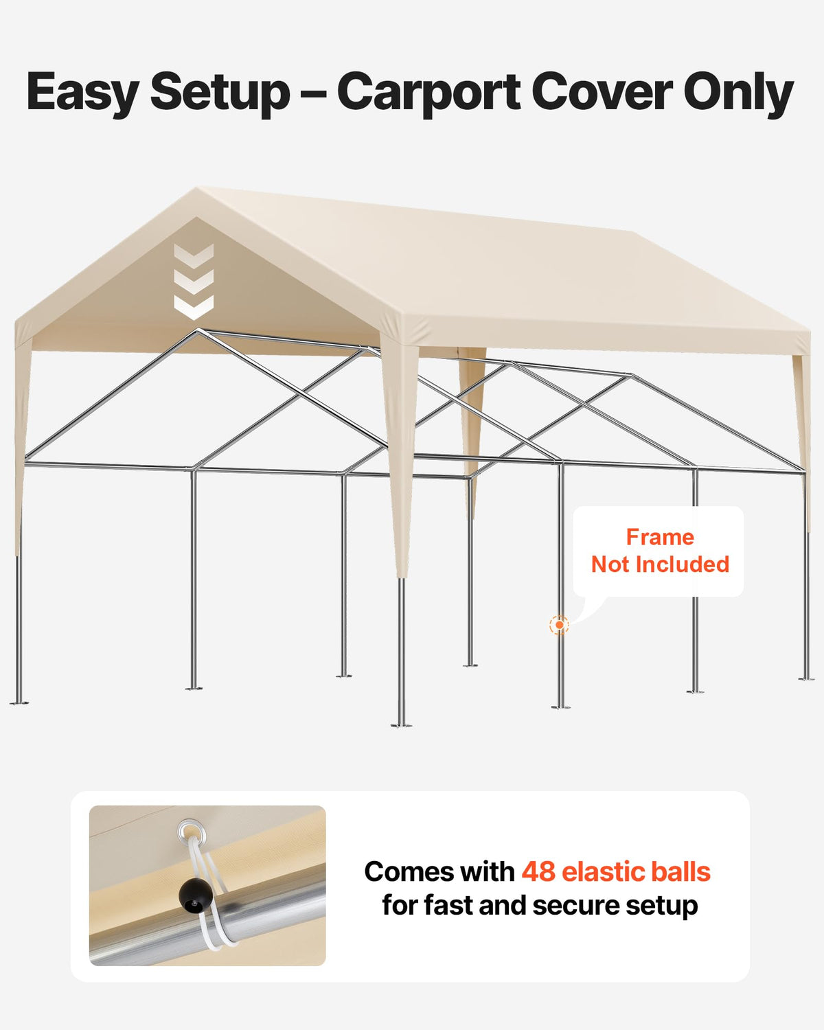 VEVOR carport cover includes 44 bungee cords for quick, secure setup.
