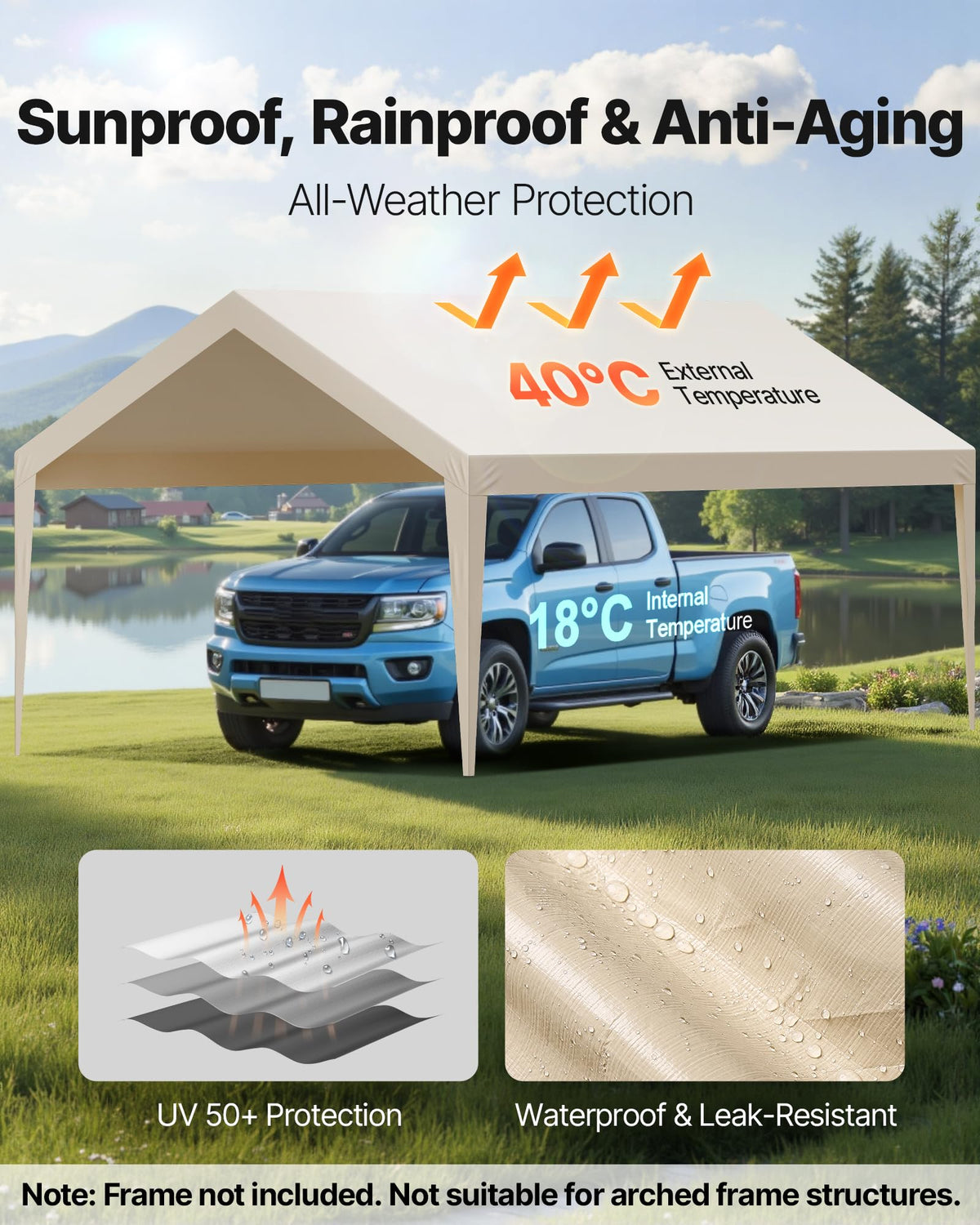 VEVOR carport cover with heat-sealed seams minimizes leaks in wet weather.