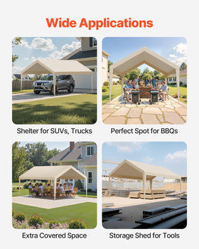 VEVOR carport canopy with 4 leg skirts helps seal the base against drafts.
