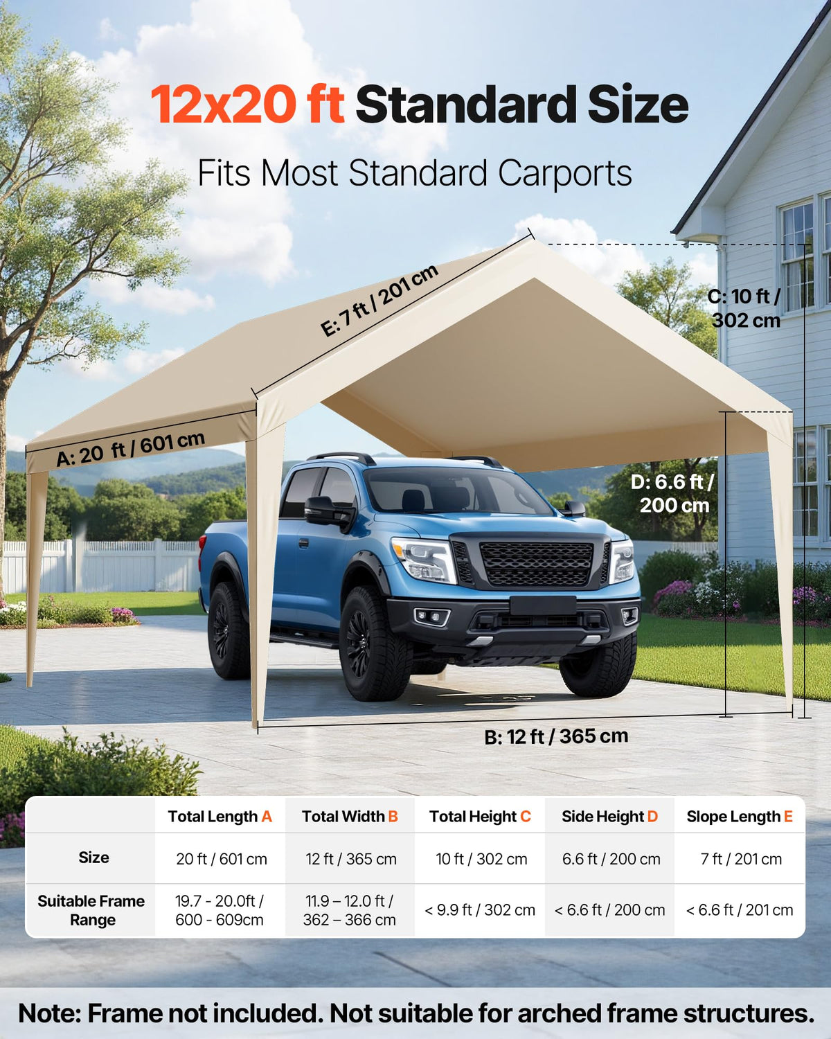 VEVOR carport tarp 210g PE-woven top delivers durable protection.