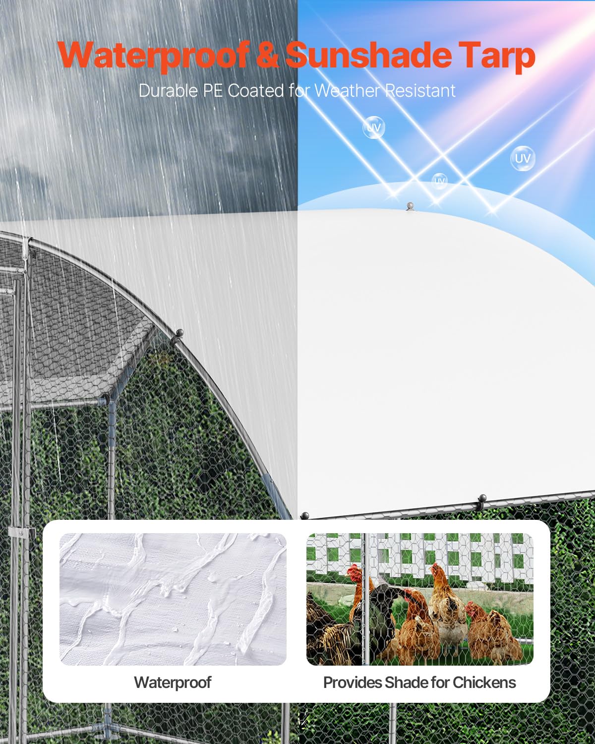 VEVOR chicken coop with run hexagonal mesh design for secure containment.