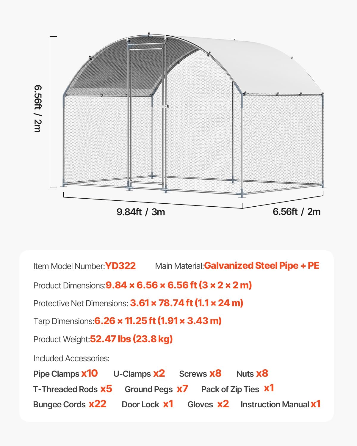 VEVOR large metal coop with run illustrating multi-animal use for hens, ducks, and rabbits.