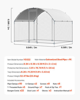 VEVOR large metal coop with run illustrating multi-animal use for hens, ducks, and rabbits.