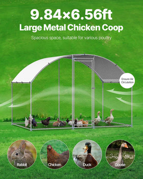 VEVOR chicken coop with run and waterproof tarp emphasizing outdoor protection for occupants.