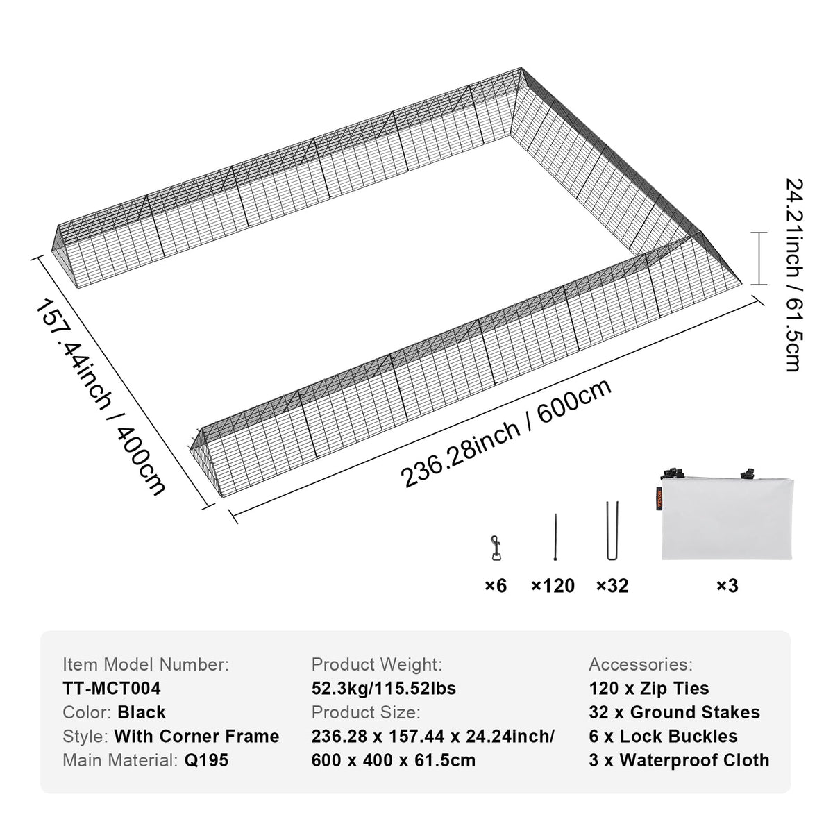 VEVOR ground stakes anchoring the run securely outdoors