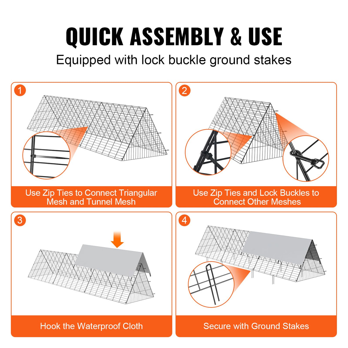 VEVOR lock buckles simplify setup and allow flexible, stable enclosure configurations.