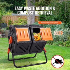 VEVOR compost bin with sliding door shows easy loading and access to finished compost