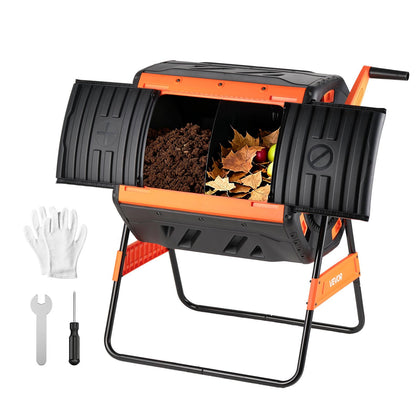 VEVOR compost tumbler dual chamber design for continuous kitchen and yard waste processing.