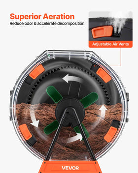 VEVOR compost tumbler aeration vents balance airflow and moisture for efficient decomposition.