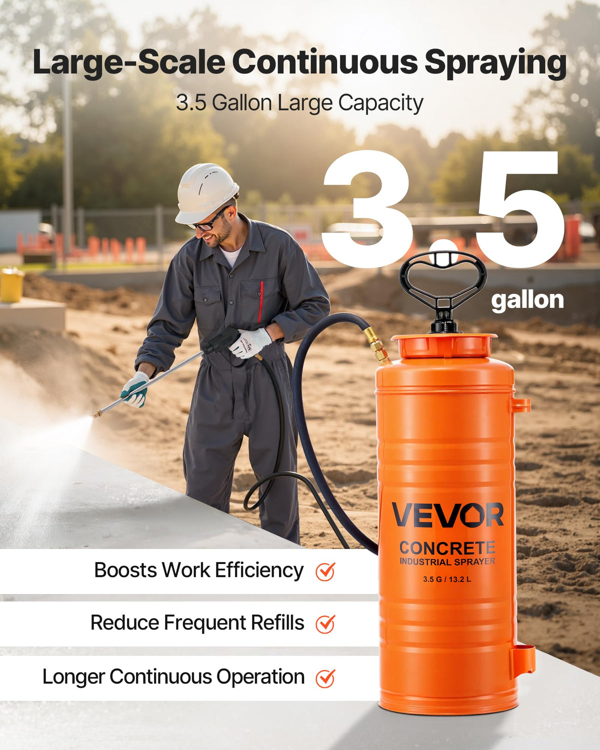 VEVOR 48-inch hose extends reach for wider spraying without repositioning.
