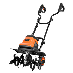 VEVOR corded electric tiller with 18-inch tilling width for faster garden prep.