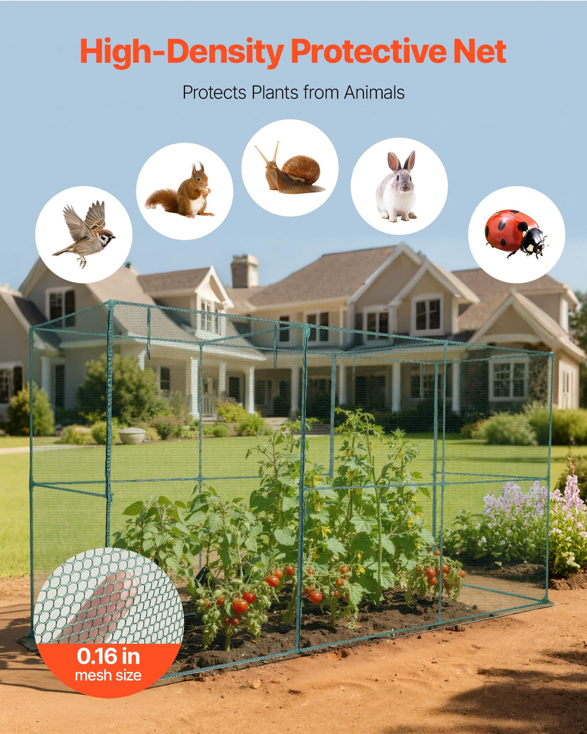 VEVOR Crop Cage mesh close-up highlights tear-resistant fabric