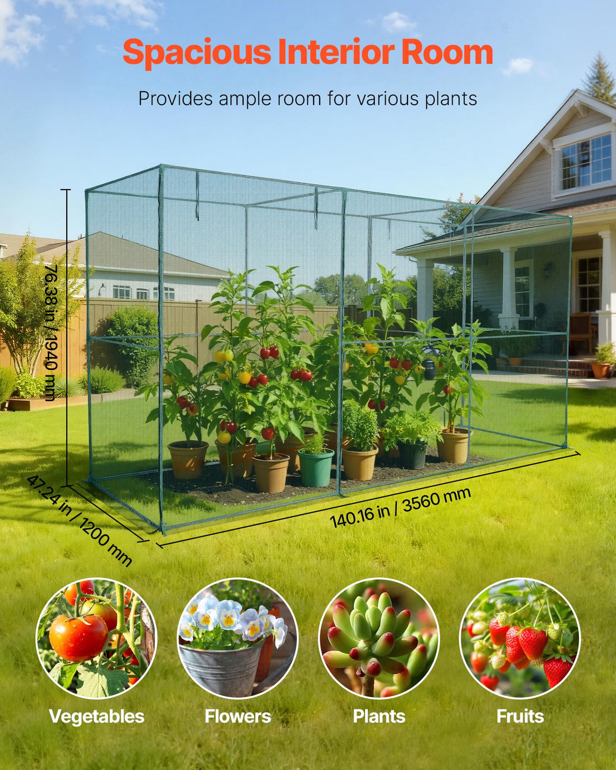 VEVOR Crop Cage zippered door roll-up close-up for easy plant access
