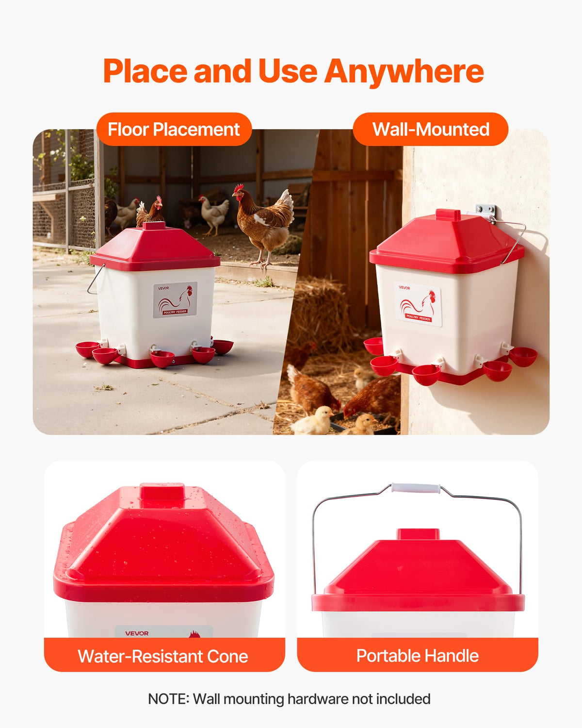 VEVOR deep bowl design reduces spill while birds drink.