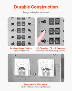 VEVOR double-throw switch prevents backfeed during power transitions.