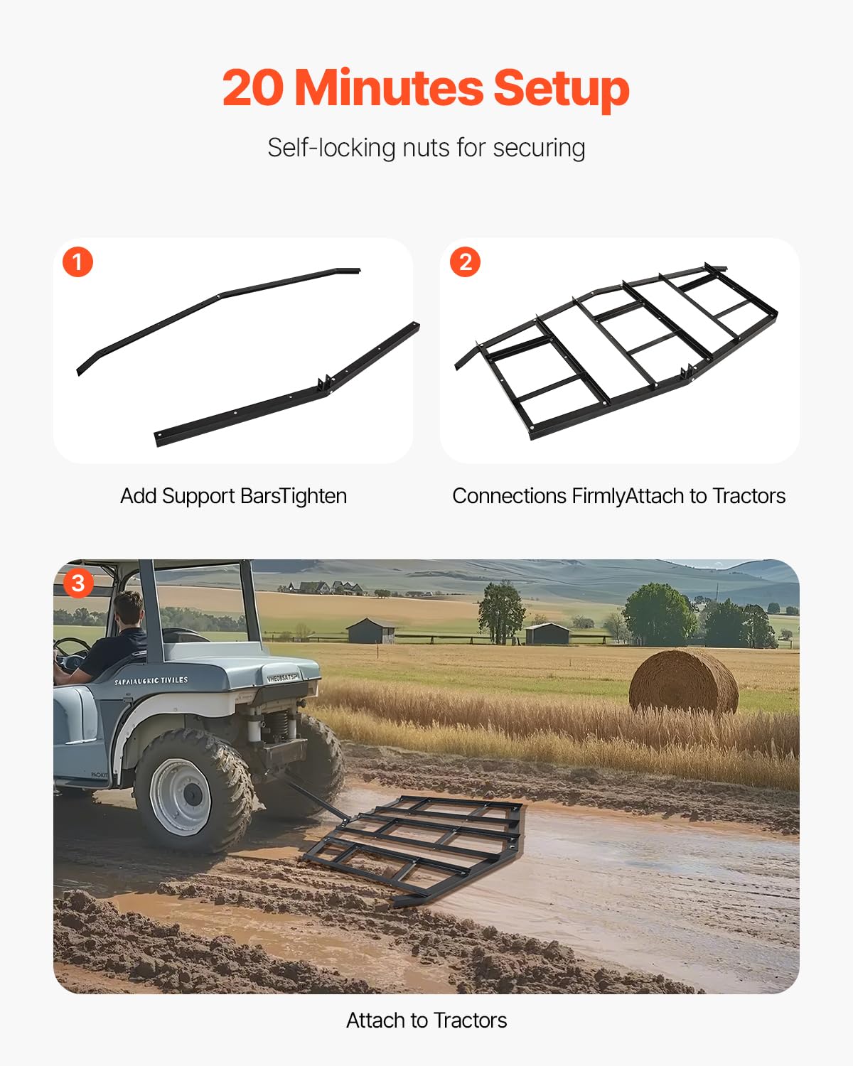 VEVOR drag harrow 63.49 lbs weight provides stable ground contact