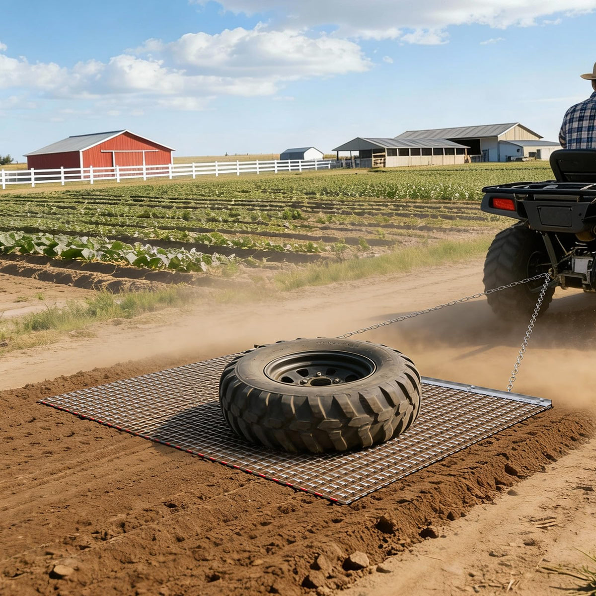 VEVOR Drag Harrow assembled setup showing quick installation steps.