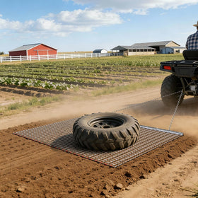 VEVOR Drag Harrow assembled setup showing quick installation steps.