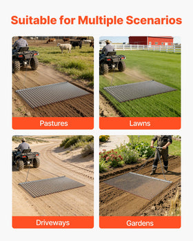 VEVOR Drag Harrow wide coverage reducing passes on a long driveway.