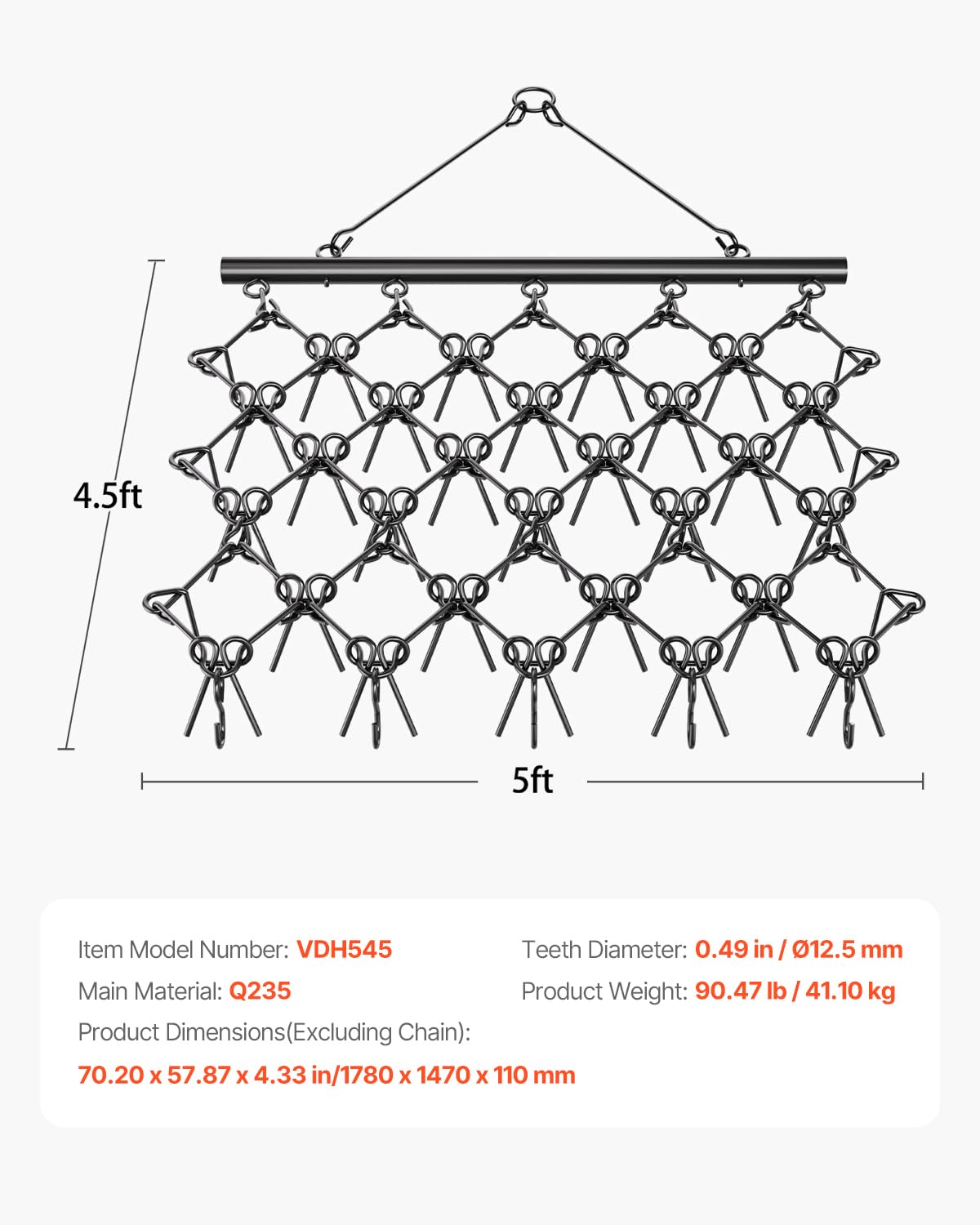 VEVOR drag harrow folded for compact storage after use.