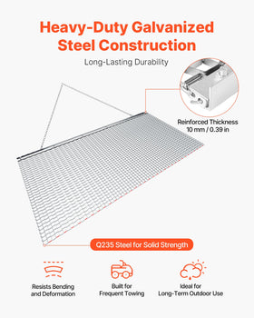 VEVOR Drag Harrow galvanized frame emphasizing durability for farms and driveways.