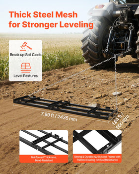 VEVOR drag harrow in ground-contact position smooths uneven driveways.
