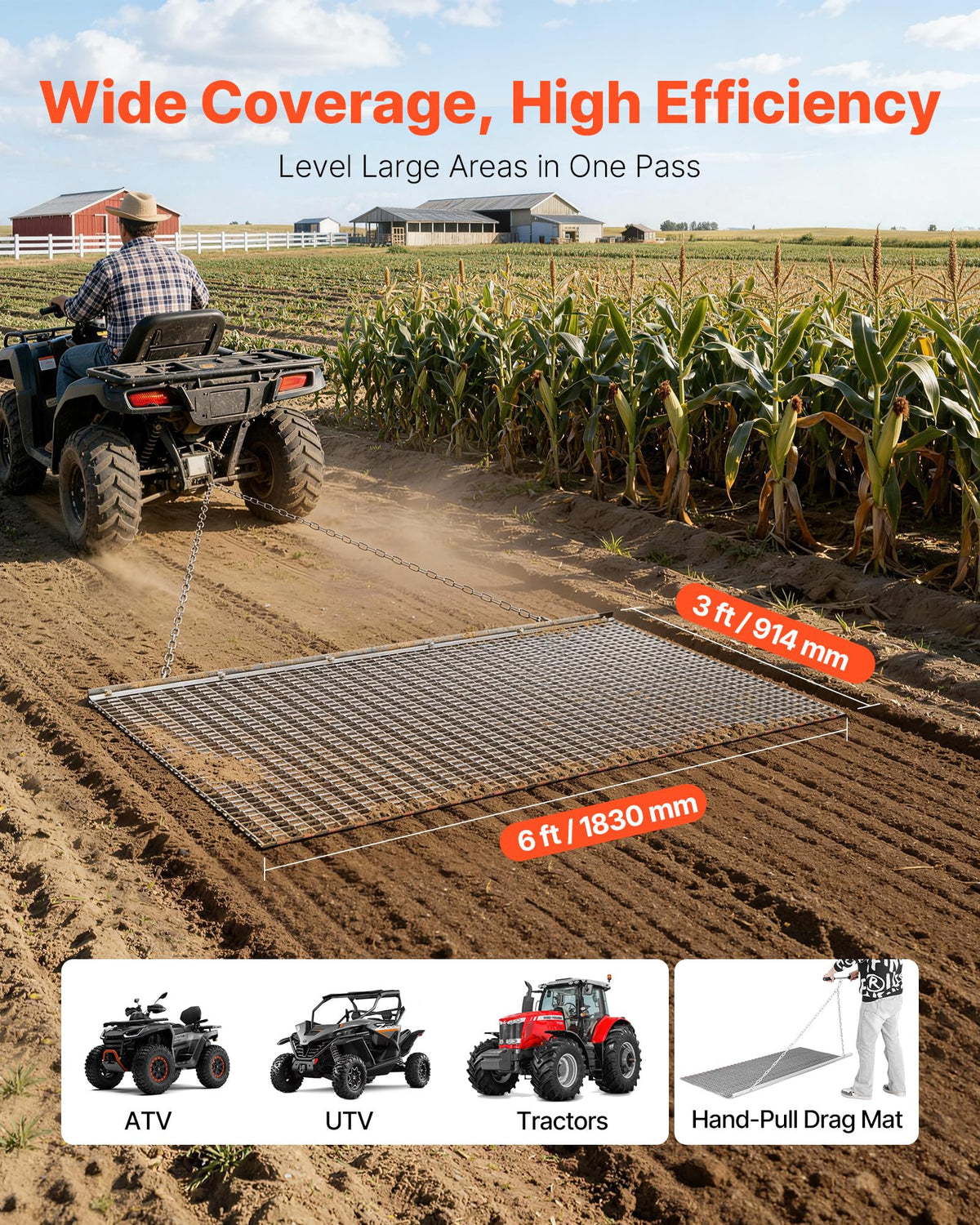 VEVOR Drag Harrow towing chain detail for easy attachment to vehicles.