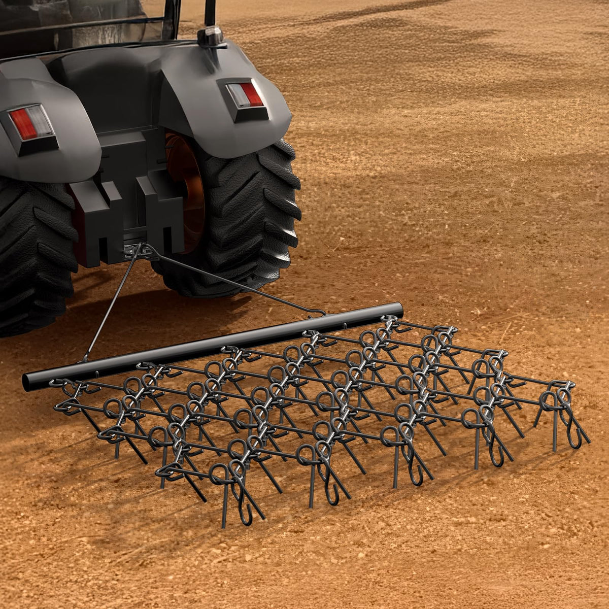 VEVOR drag harrow with 2-inch trailer ball compatibility for versatile attachments.