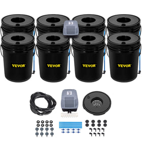 VEVOR DWC system with eight buckets showing a multi-plant setup and potential higher yield.