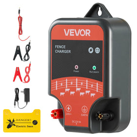 VEVOR Electric Fence Charger front view shows rugged housing for reliable power delivery.