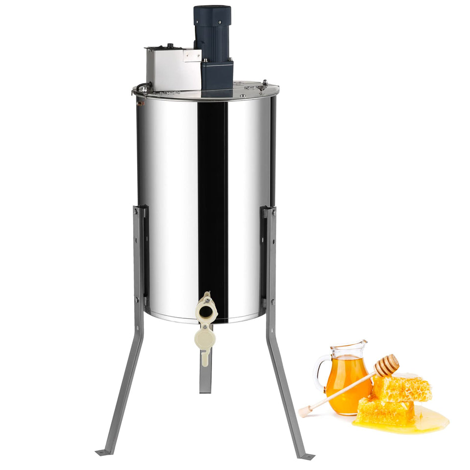 VEVOR electric honey extractor front view showing 2/4-frame capacity for flexible harvests