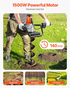 VEVOR electric post hole digger with a 1500W motor for sturdy drilling