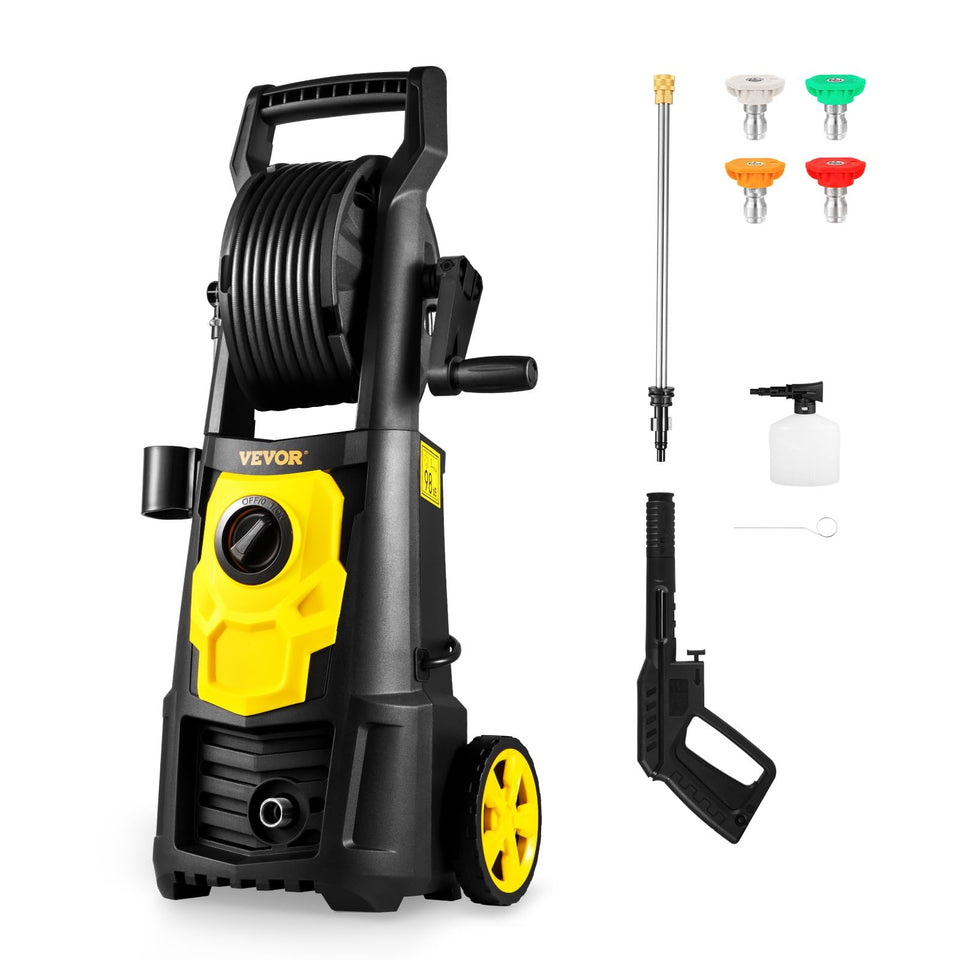 VEVOR electric pressure washer front view, portable power for quick home cleaning.