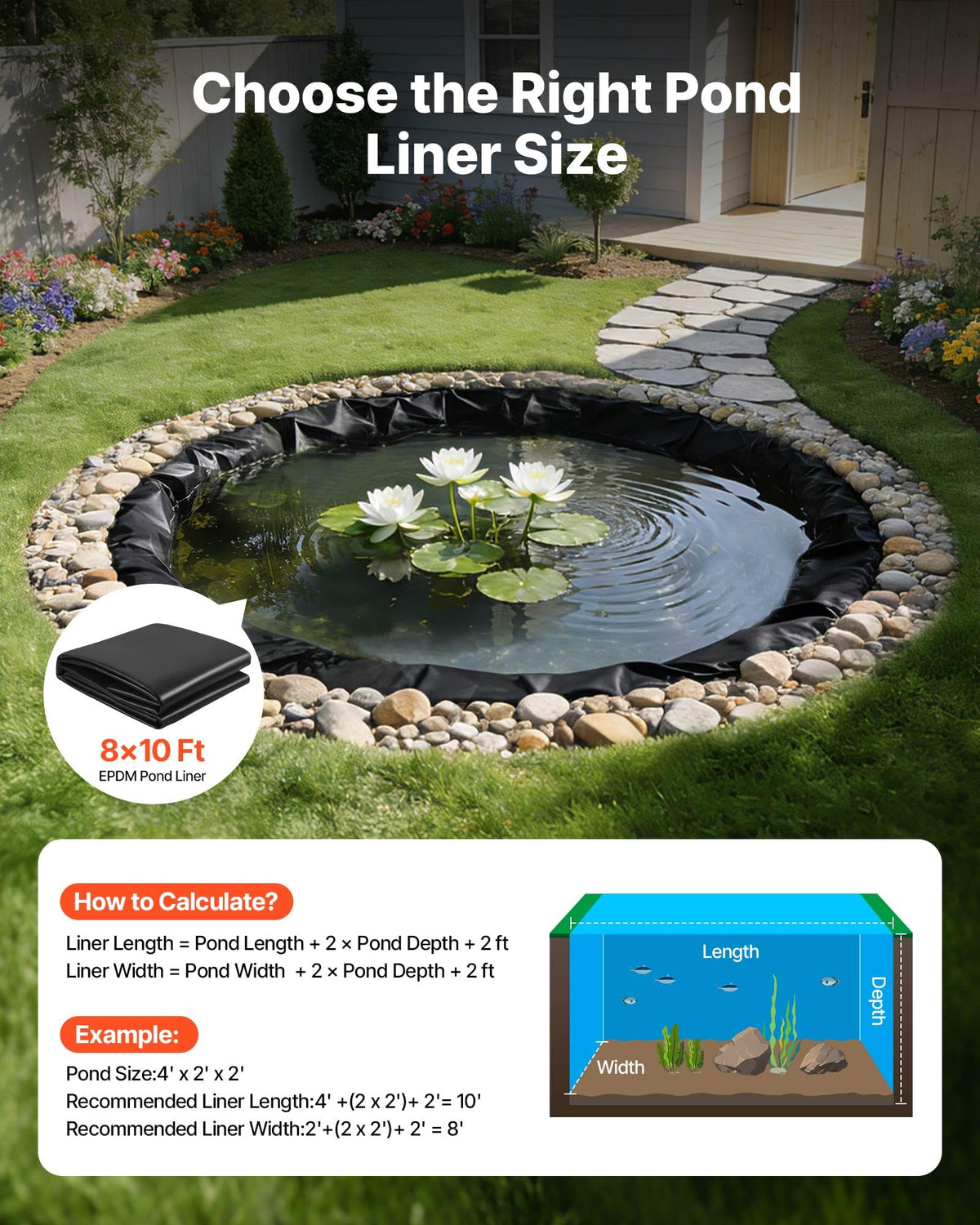VEVOR close-up of 45 mil EPDM thickness on pond liner