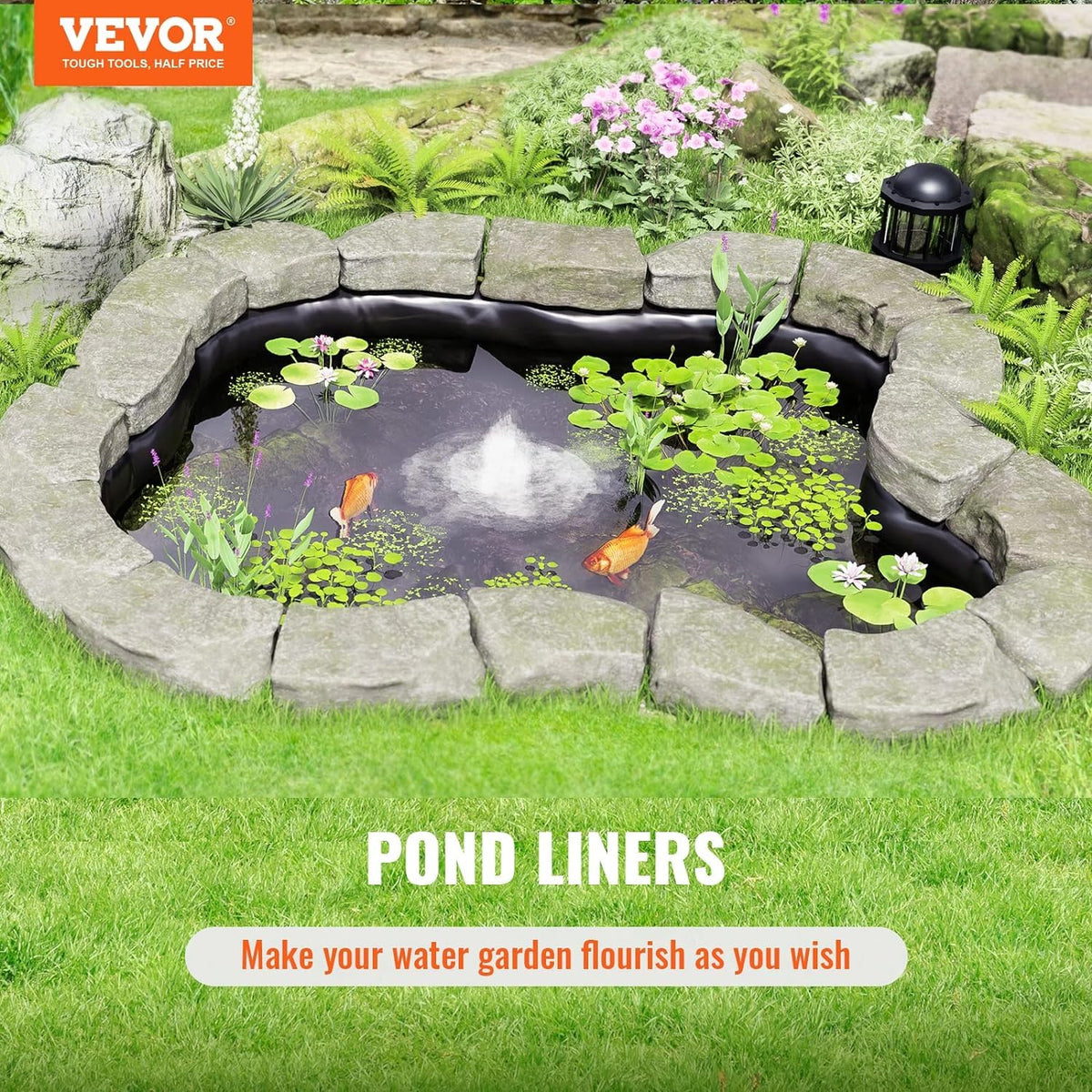 VEVOR EPDM pond liner demonstrates puncture resistance on rocky pond beds.