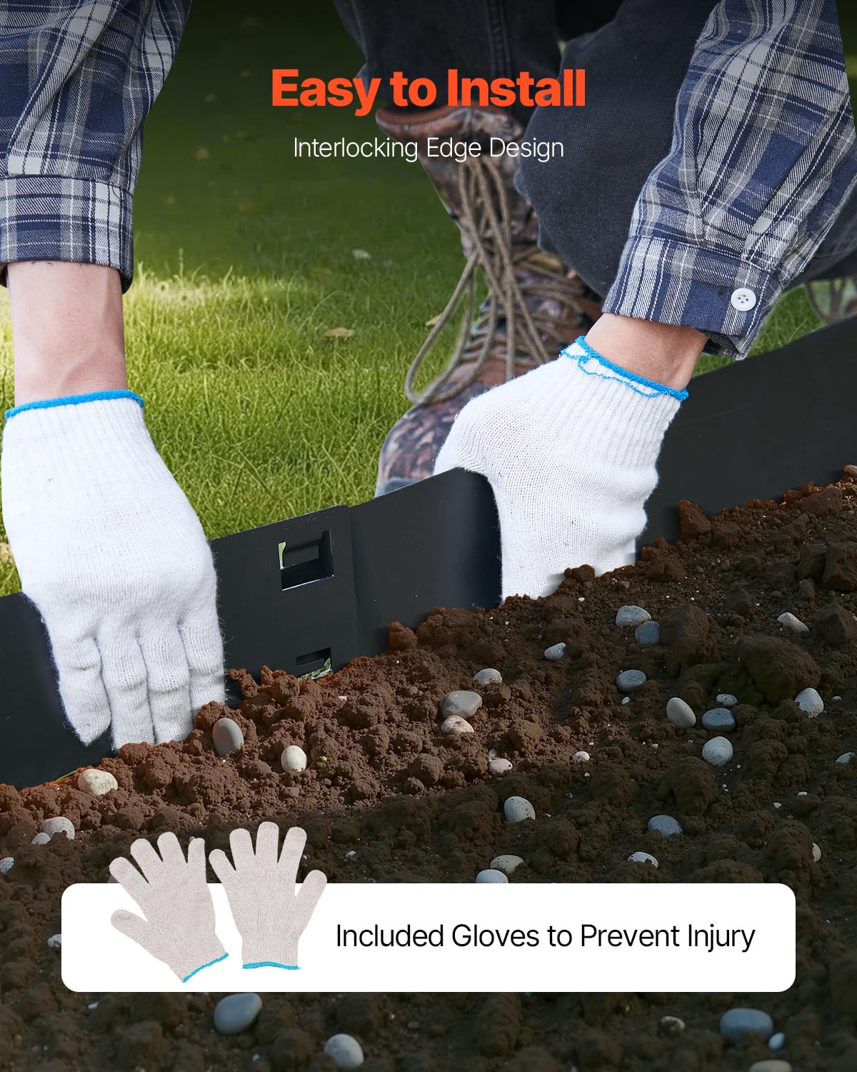 VEVOR extended spiked edges ease ground penetration for stable edging.