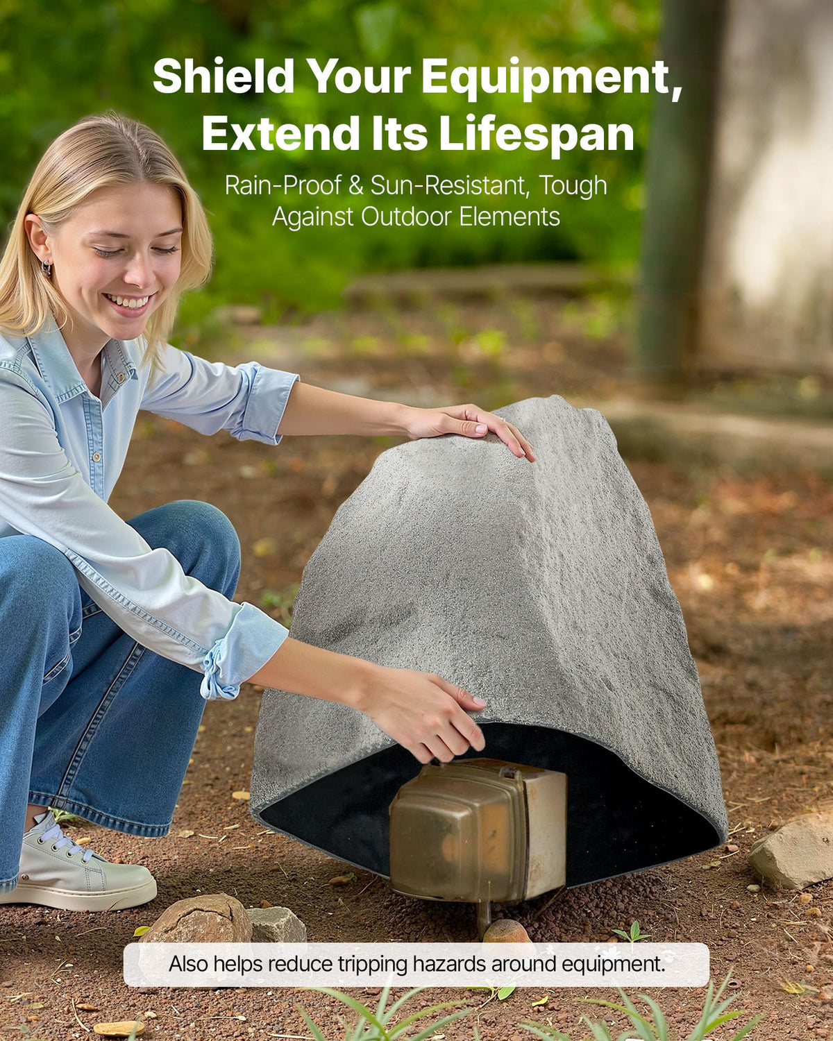 VEVOR gray-textured rock cover mimics stone while guarding utilities
