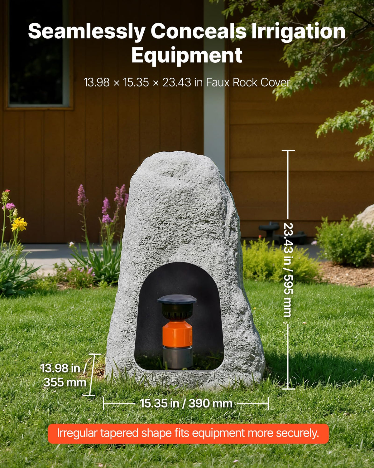 VEVOR Faux Rock Cover conceals pipes and sprinkler valves safely