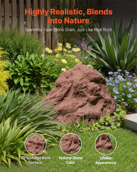 VEVOR faux rock cover side view showing seamless landscape integration