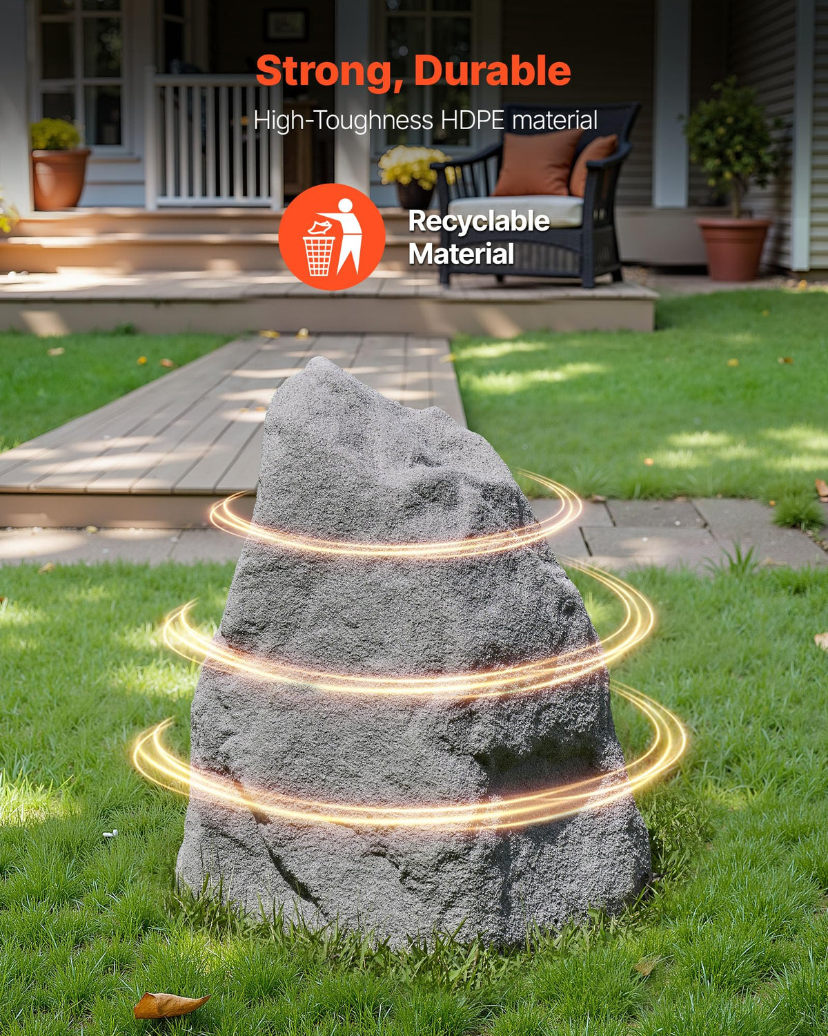 VEVOR faux rock cover conceals sprinkler valves while blending with gray landscape