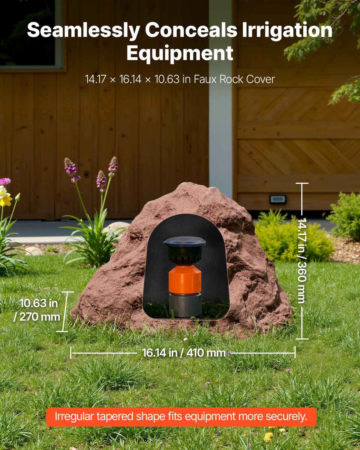 VEVOR faux rock cover conceals a well pump with natural rock appearance