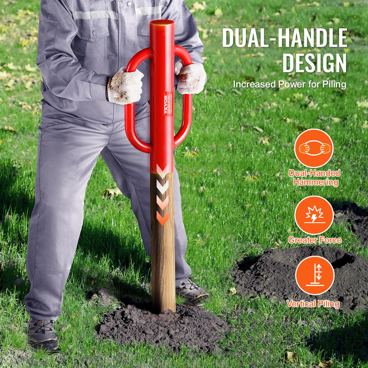VEVOR 22lb heavy duty post rammer in action for faster fencing projects