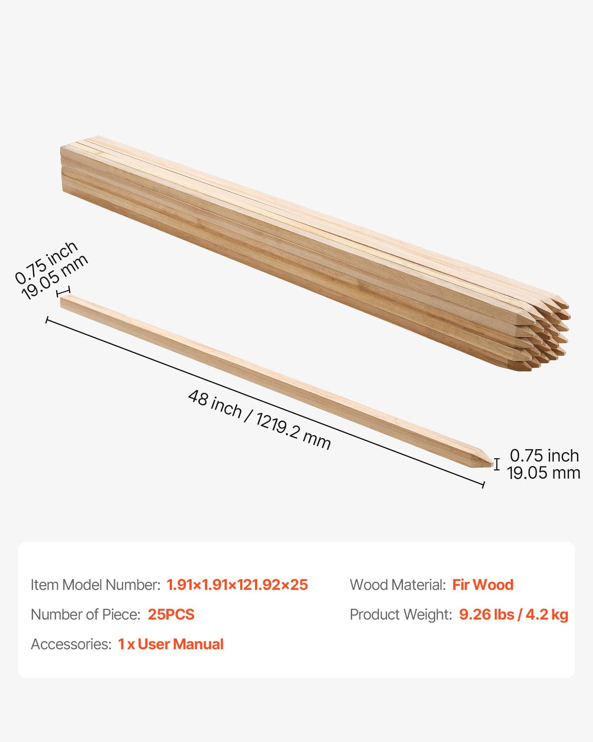VEVOR fir wood stakes designed for outdoor durability and long-lasting plant support
