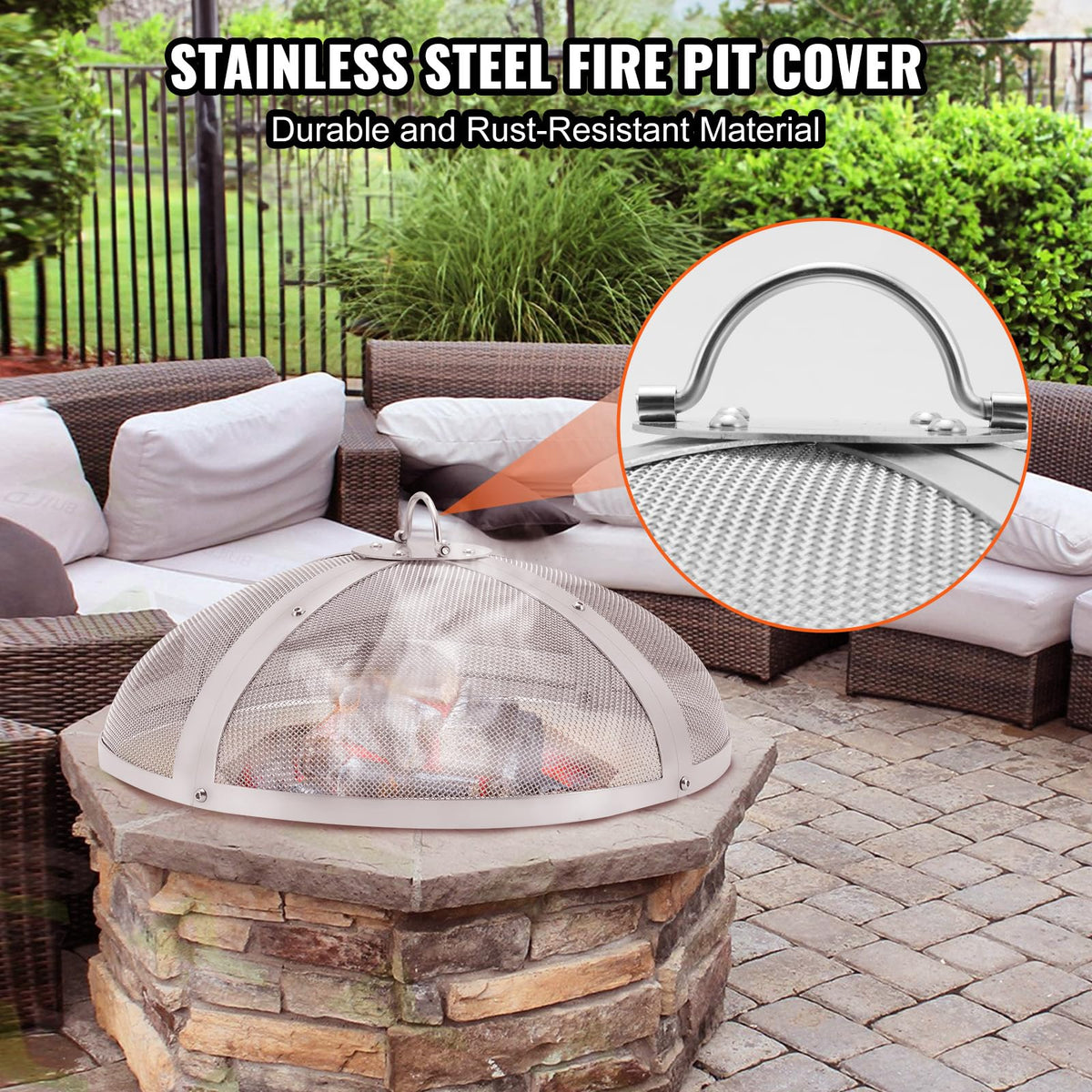 VEVOR fire pit spark screen round 27 handle for easy lifting and transport