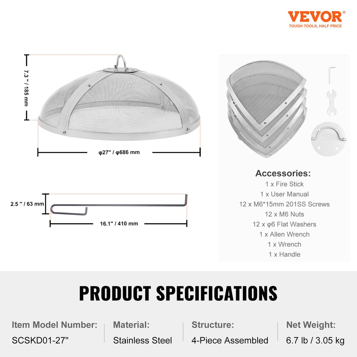 VEVOR spark screen tool included for quick adjustments with a poker