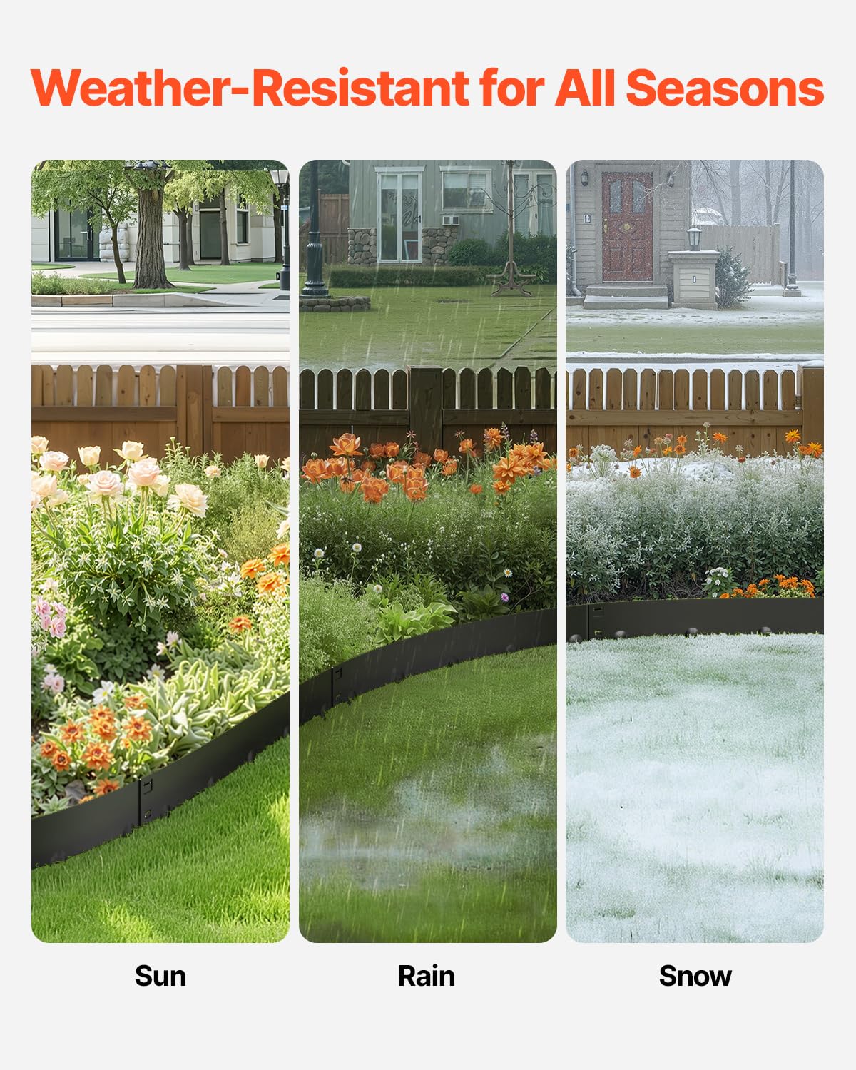 VEVOR flexible bendable edging adapts to irregular lawn shapes for a tailored landscape.